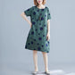 Dress Summer Short-sleeved Popular Printing Loose and Thin Slim Cover Belly Casual Plus Size Has Pockets DRESS