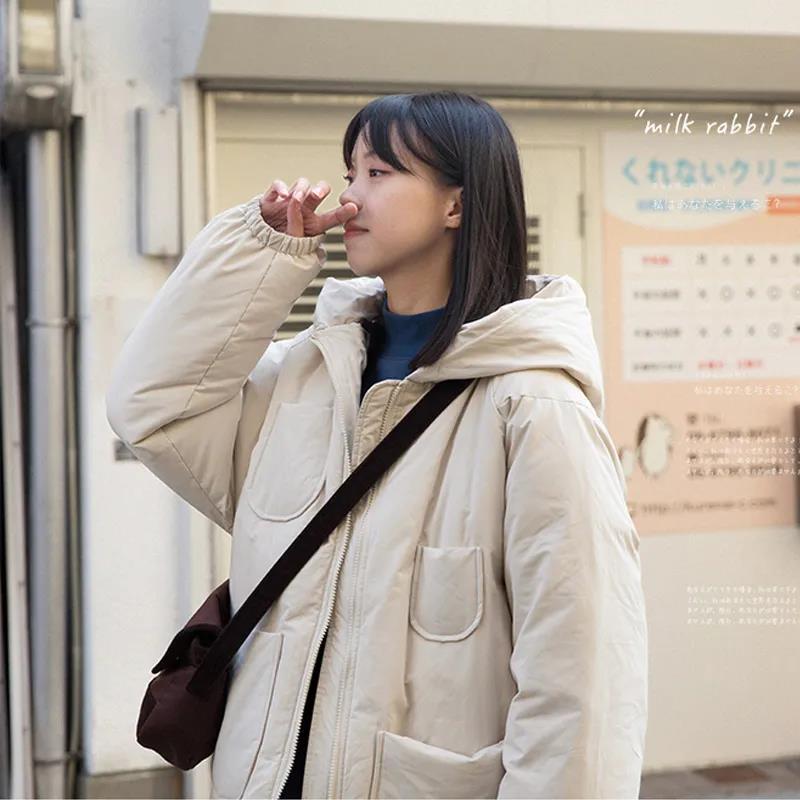 Winter Ladies Down Jacket Korean Fashion Loose Warm Hooded Thick Bread Cotton Jacket