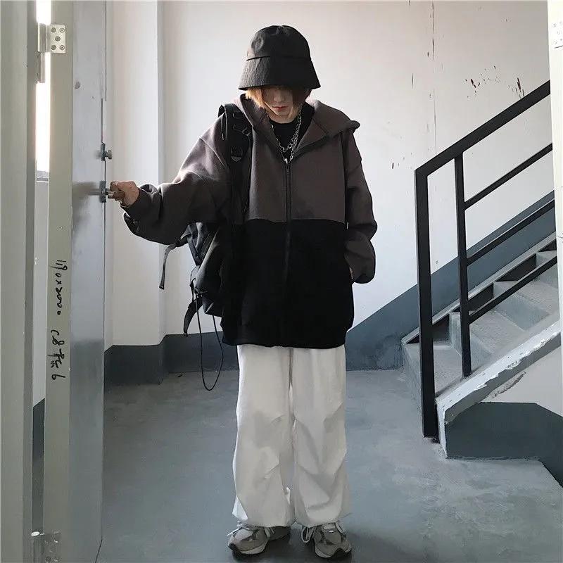 Women's Spring and Autumn Sweater Jacket College Harajuku Style Fleece Hooded Top Korean Loose Casual Long Sleeve Cardigan Zipper Coat