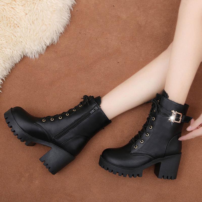 Leather Women Martin Boot Fashion Winter Warm Shoes Female Motorcycle Ankle Snow Boots for Woman