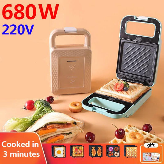 680W Frying and Grilling Machine Sandwich Making Machine Waffle Maker Kitchen Supplies with 5 Sets of Bakeware