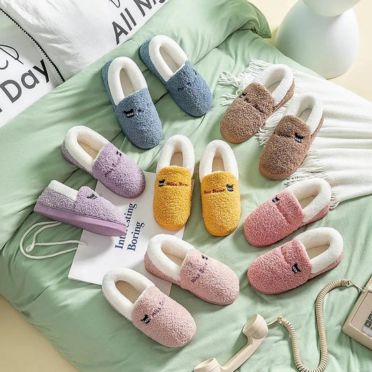 Cotton Slippers Men and Women Thick Bottom Bag with Winter Warm Shoes Home Couples Non-slip Slippers