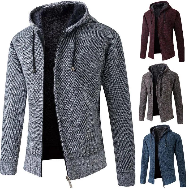 Men's Winter Coat Plus Velvet Thickening Fashion Knitted Sweater Coat Cardigan To Keep Warm