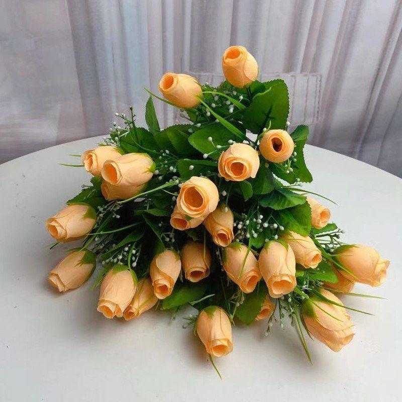Single Fake Flower Simulation Bouquet Plastic Flower Rose Flower Small Bunch Fabric Decoration Flower Arrangement Flower Silk Flower