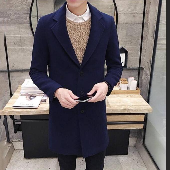 Men's Woolen Coat Long Windbreaker Man Jacket Overcoat for Male Casual Outer Wear Men Clothing