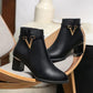 Winter Leather Ankle Boots Ladies Fashion Warm and Fleece Ankle Boots Zipper Thick Heel Leather Shoes