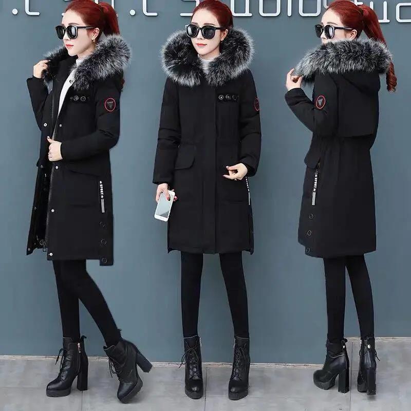 Winter Down Jacket with Hooded Faux Fur Collar Warm and Windproof Jacket Oversized Down Jacket with Cotton Padded Parka