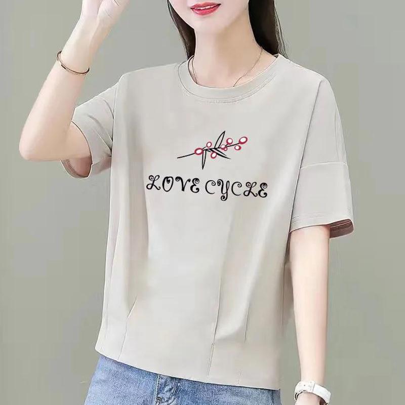 100% Cotton Pleated Short-sleeved Printed T-shirt Girls Summer Top Loose and Comfortable All-match Trendy Gown