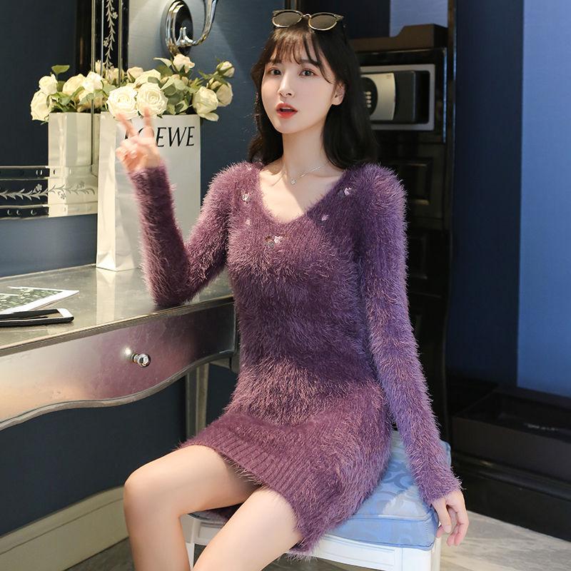 Autumn Women Knitting Skirt Solid Color Turtleneck Knit Sweater Slim Skirt Set
