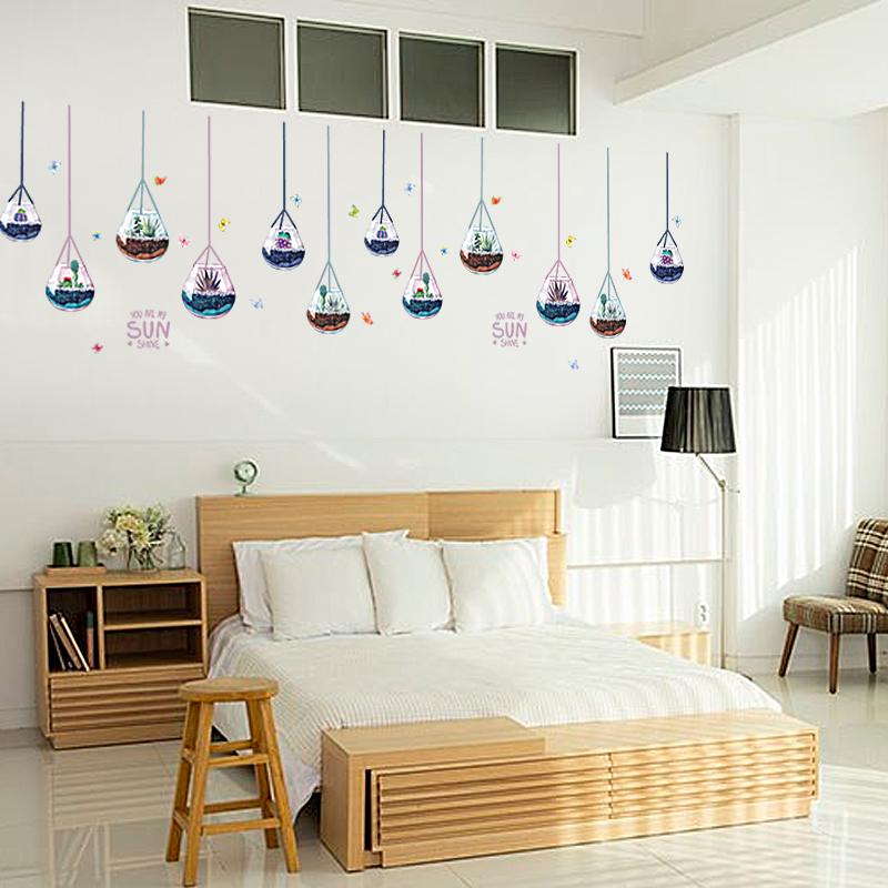 [Wall sticker] Glass meaty plants ceiling lamp wall stickers home decor living room sofa kitchen doo