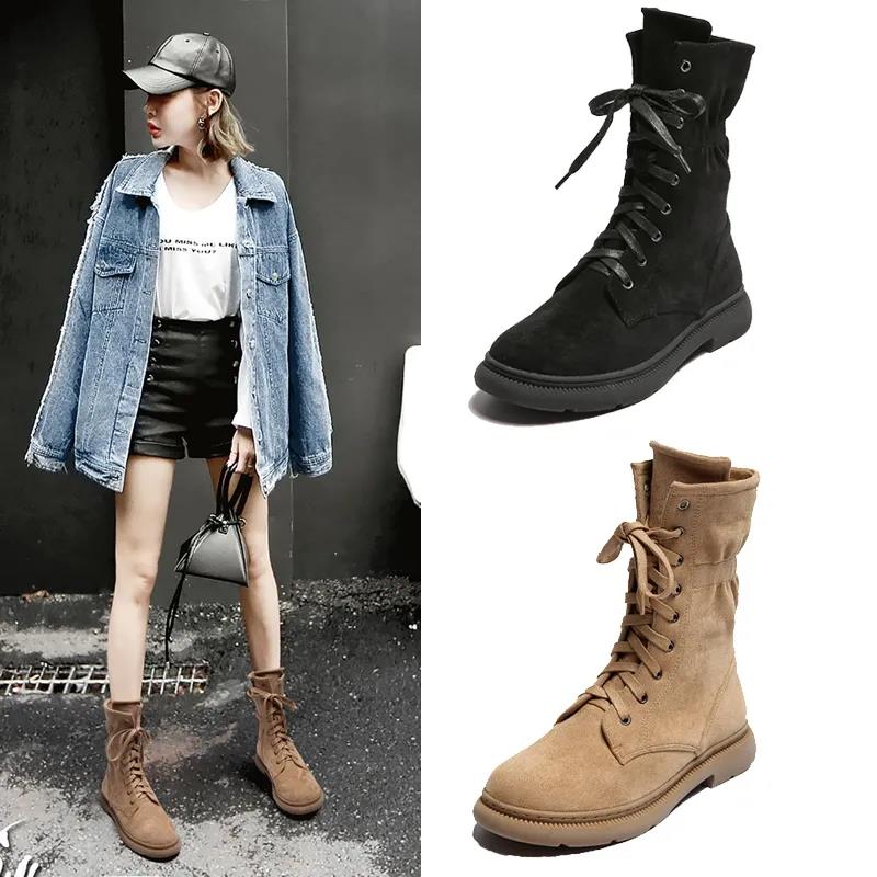 Snow Martin Boots Female Autumn and Winter Tube Warm Plus Velvet Snow Cotton Shoes Wild Belt Boots