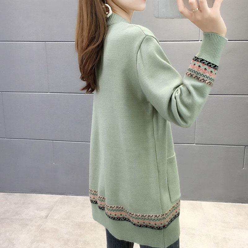Spring and Autumn Knitted Cardigan Sweater Mid-length Casual Top Loose Outer Wear Women's Jacket