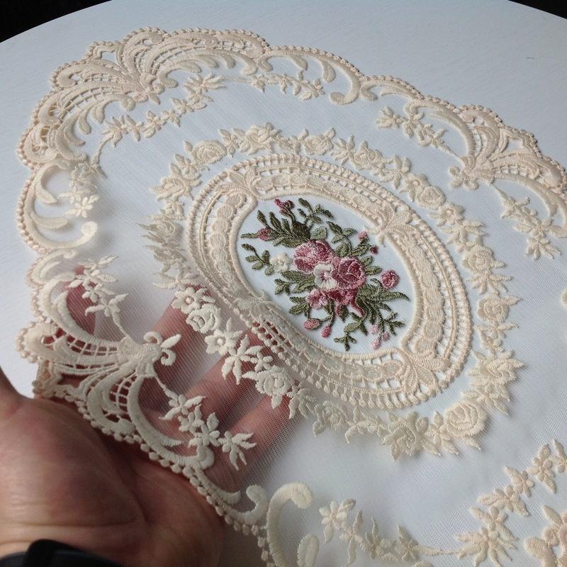 European Oval Lace Embroidered Coaster Bedroom Study Kitchen Cup Table Mat Food Fruit Plate Cover Cloth