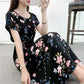 Summer Long Dress Casual Comfort Cotton Dress Floral Print Short Sleeve Dress Plus Size