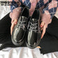 Loafers Women Leather Round Toe Wingtip Glazed Shoes Patent Leather Brogue Flats