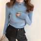 Slim Shirt Half-Turtleneck Elastic Tops Long Sleeve Short Sweater Female Casual Base Sweater