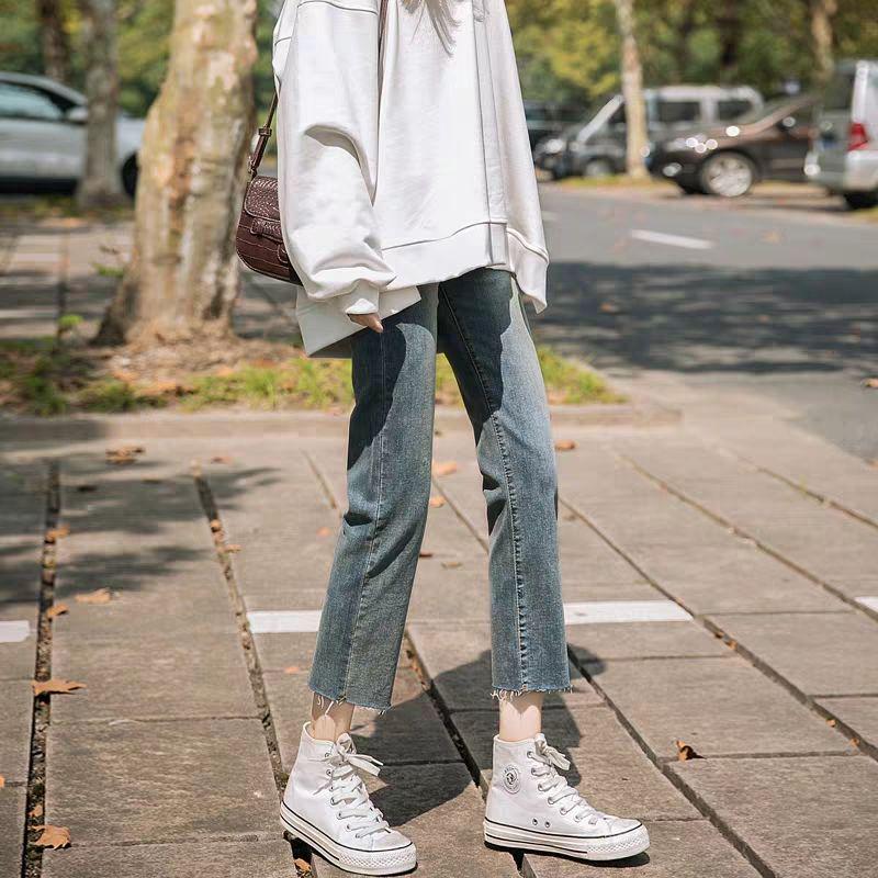 WTEMPO Straight Jeans Female Students High Waist Loose Loose Was Tall and Wide Legs Small First Love Pants