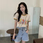 Women's Sweet Round Neck Printed T-Shirt Short Sleeve Summer Loose Top