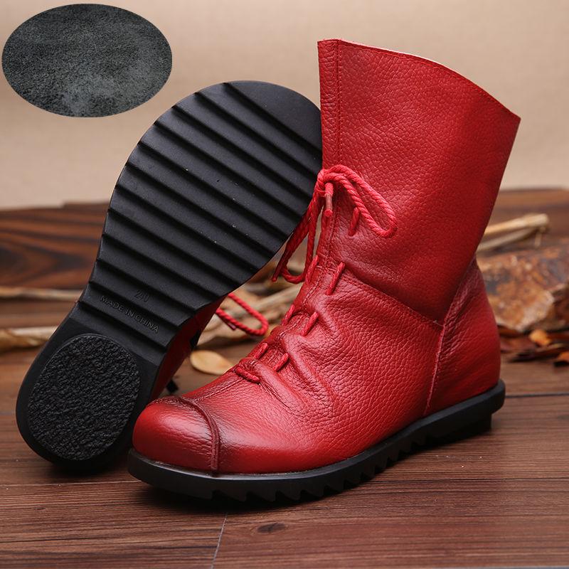 Genuine Leather Women Boots with Fur Soft Cowhide Women's Winter Shoes Ankle Boots