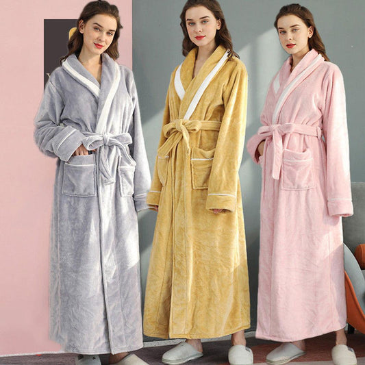 Autumn Winter Coral Fleece Nightgown Women's Lengthened Thickened Couple Nightgown Plus Size Bathrobe Pajamas