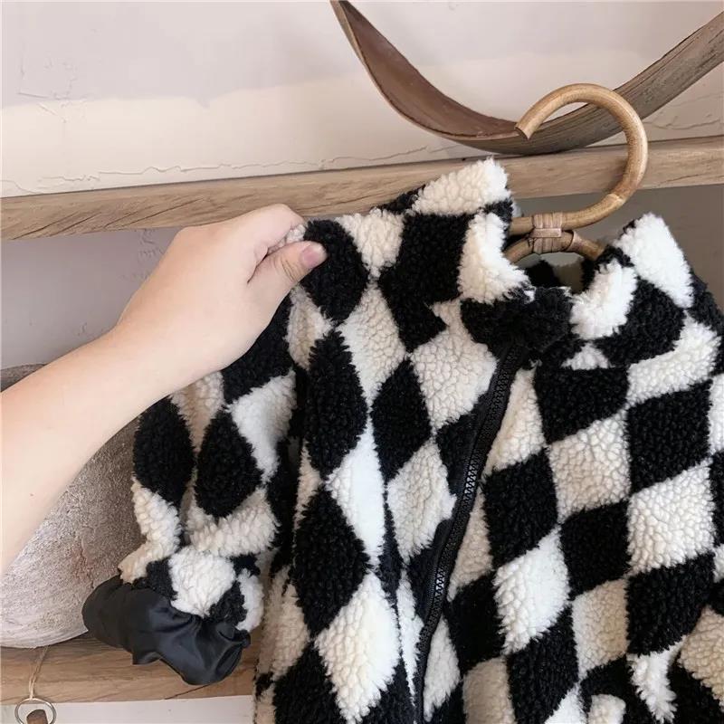 Children's Jacket Fall/winter Lamb Wool Cotton-padded Jacket Korean Boy Diamond Check Cotton-padded Jacket Baby Warm Coat Wool Sweater