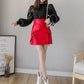 Leather Short Skirt Women's Autumn and Winter High-waisted PU Leather Skirt Loose A-line Skirt Is Thin Outer Wear