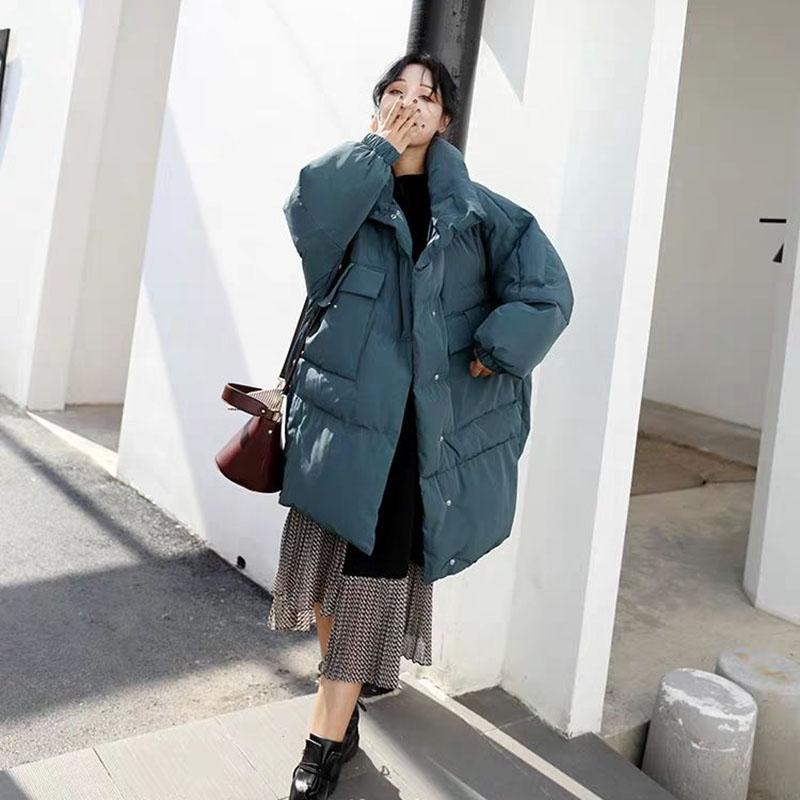Winter Mid-length Loose Cotton Coat Ins Style Solid Color Casual Jacket Stand Collar Thickened Female Coat