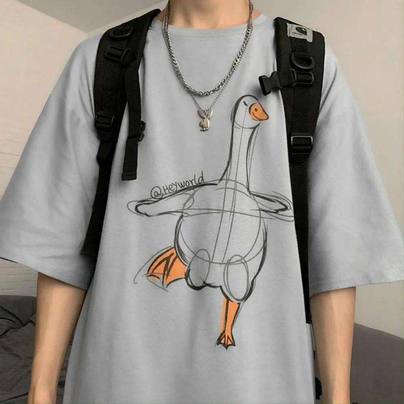 Summer Childlike Wild Cartoon Print Top Half-sleeved Retro Personality Large Size Was Thin Short-sleeved T-shirt for Men and Women