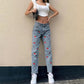 European and American Small Fresh Cherry Embroidery Leg Length High Waist Jeans Sweet Cool Girl Heart Casual Trousers