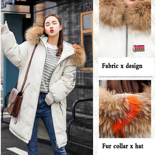 Women's Padded Jacket Mid-length Large Fur Collar Down Padded Coat Large Size Student Loose Padded Coat Women