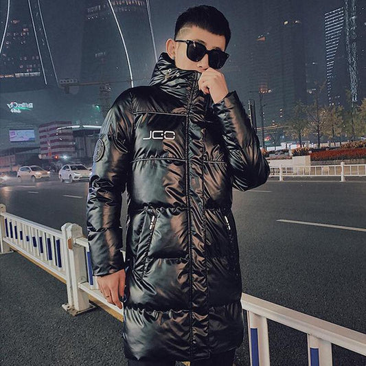 Winter Fashion Trend Glossy Cotton Coat Men's Mid-length Thick Slim Fit All-match Comfortable Jacket
