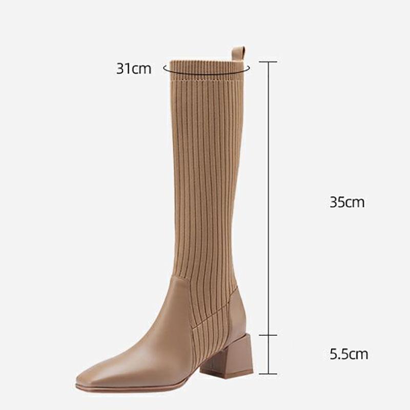 Women's Leather Socks and Long Boots But The Knee Is Thinner Stretch Knit Mid-tube High-heeled High Boots