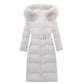 Winter Fluffy Big Fur Collar Down Jacket Long Over-knee Warm Cotton Jacket with Stand-up Collar Hooded Long Cotton Jacket Winter Thick Warm Jacket