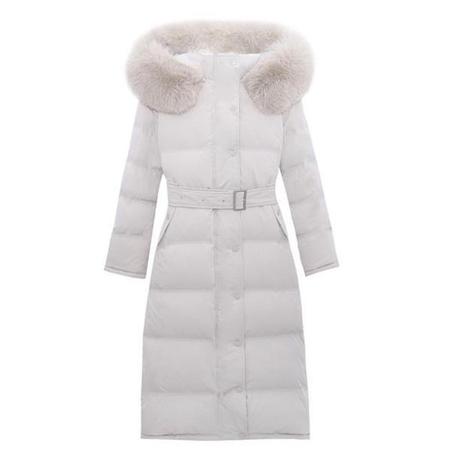Winter Fluffy Big Fur Collar Down Jacket Long Over-knee Warm Cotton Jacket with Stand-up Collar Hooded Long Cotton Jacket Winter Thick Warm Jacket