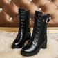 Winter Thick-soled Women's Martin Boots Chunky Heels Mid-boots Plus Velvet Warm Ankle Boots