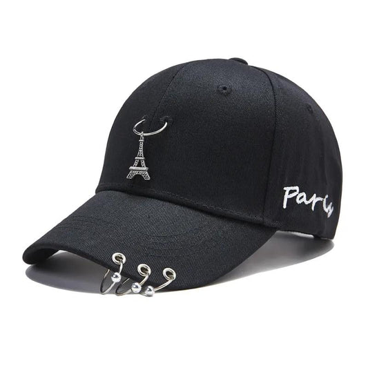 Men's Casual Three-ring Hat Paris Tower Peaked Cap Spring Summer Iron Ring Baseball Cap Women's Street Hip-hop Hat Adjustable Ponytail Hat