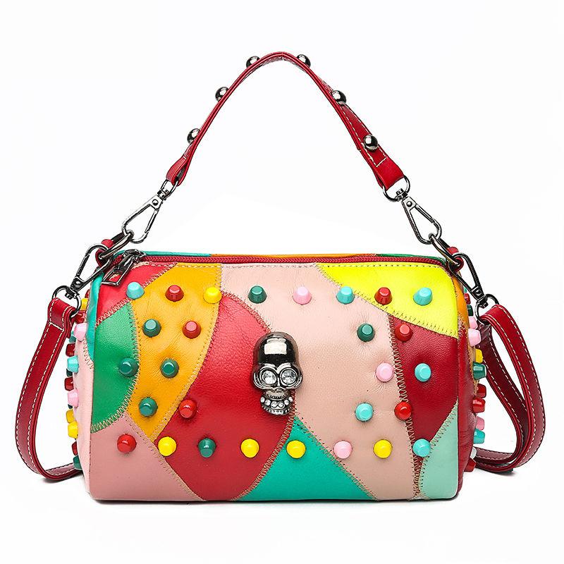 Soft Leather Female Bag Large Capacity Rivet Pillow Bag Korean Shoulder Bag Messenger Bag Handbag Bag Female