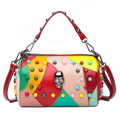 Soft Leather Female Bag Large Capacity Rivet Pillow Bag Korean Shoulder Bag Messenger Bag Handbag Bag Female