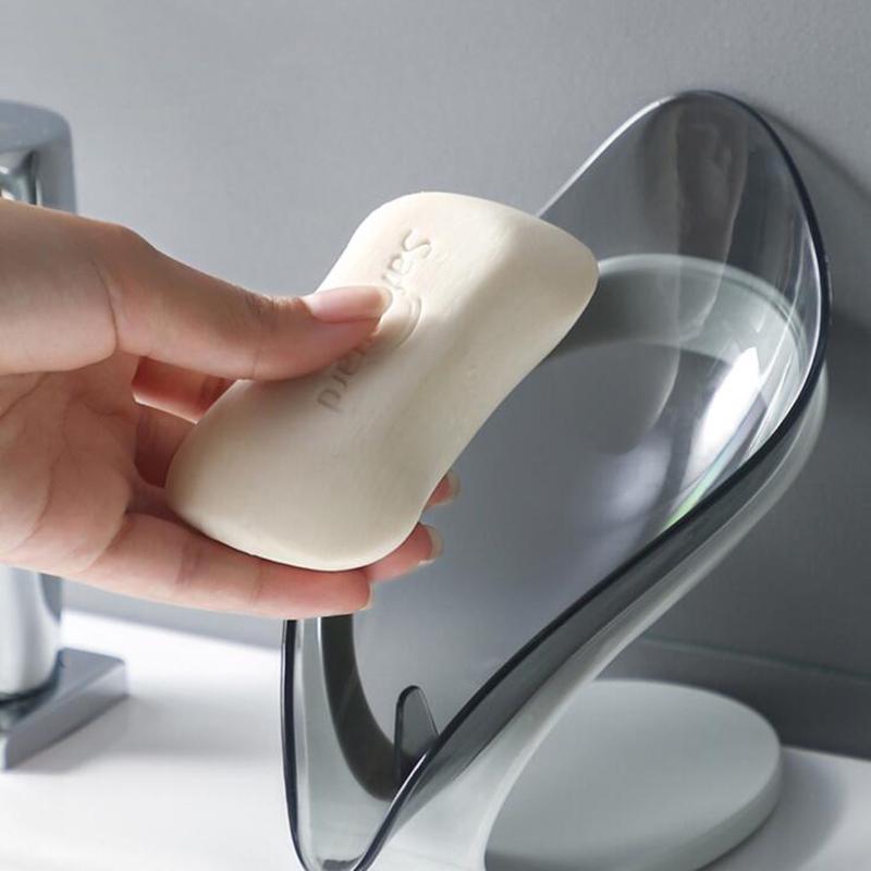 Drain Soap Holder Box Bathroom Shower Soap Storage Box Tray Rack Bathroom Accessories Drainage Plastic Box Ledge Leaf Shape