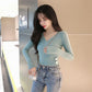 Spring and Autumn Long-sleeved Knit Bottoming Shirt Thin Cross V-neck Tight Top Women Short Sweater