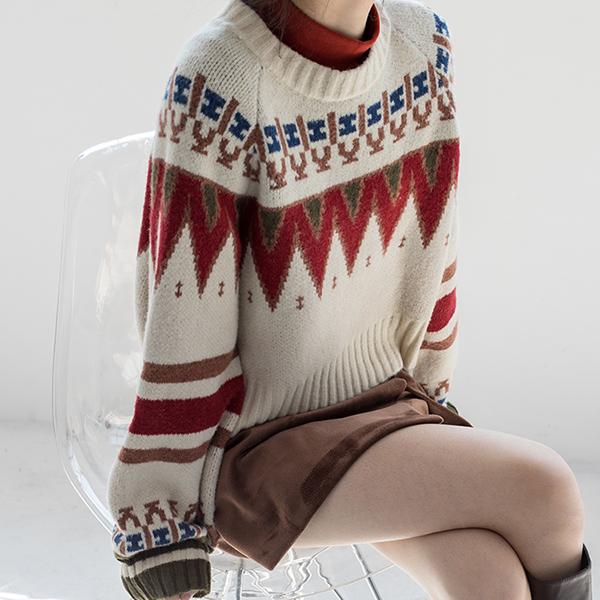 Vintage  Printed Sweater Women Bottoming Sweater Loose Casual Knit Pullover Sweater Autumn Winter