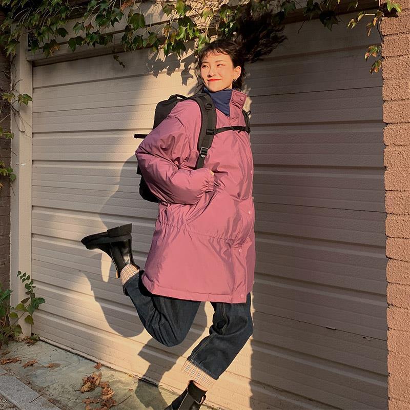 Both Sides Wear Cotton-padded Jacket Women Korean Style Loose Mid-length Winter College Style Warm Workwear Padded Jacket