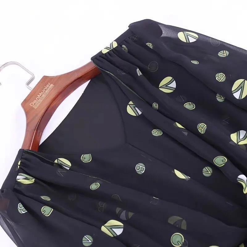 M-XXXXL Chiffon Floral Dress Summer V-neck 3/4 Sleeves Mid-calf Daily Wear Office Dating Party Lightweight and Breathable A-line Dress