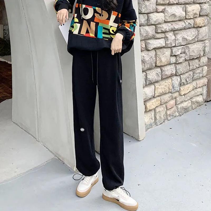 Autumn and Winter Plus Velvet Thick Sports Pants Women's Loose and Thin Wide-leg Straight Pants Gray Leggings Outer Wear Casual Sweatpants
