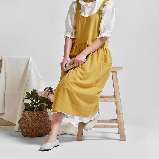 Handmade Linen Apron Kitchen, Linen Crossback Apron with Pockets, Linen Pinafore Apron
