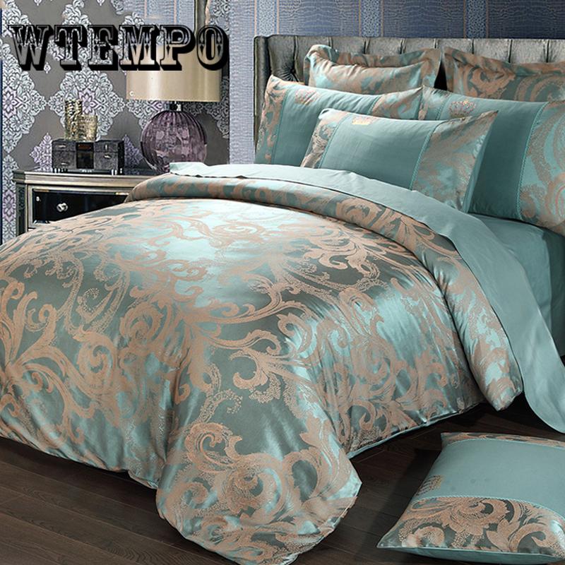 4pcs  Luxury Jacquard Bedding Set King Queen Size Bed Linen Silk Cotton Duvet Cover Bed Sheet Set