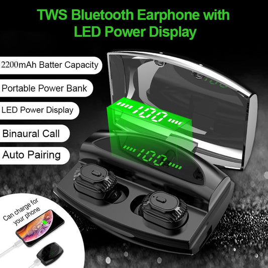 Automatic Pair Bluetooth Earphone Mini LED Display Stero Headphone Power Bank Sport Wireless Headset