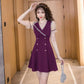 Women's Summer Dress Slim Solid Color V-neck A-line Skirt