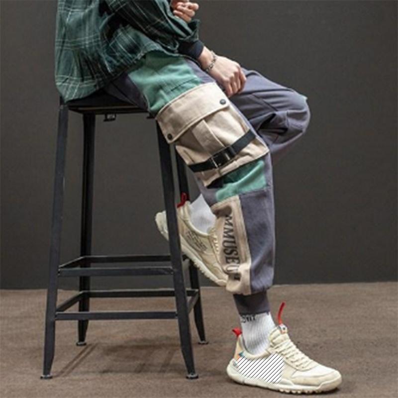 Cotton Retro Loose Hip-hop Ins Sports Pants Overalls Men's Contrasting Color Pockets Long Pants