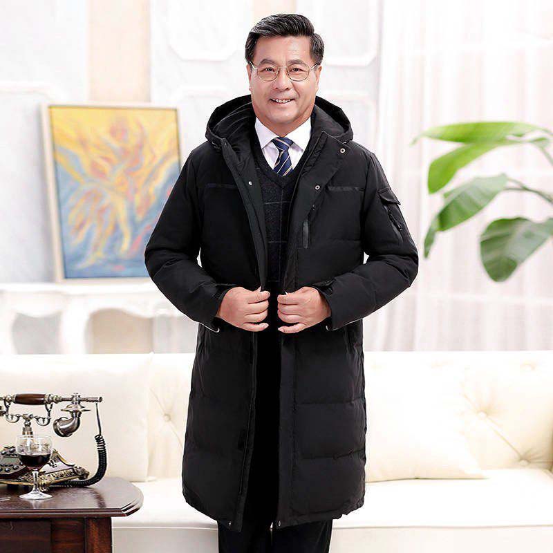 Down Jacket Men's Winter Long Section Over The Knee Thick Middle-aged and Elderly White Duck Down Warm and Cold Jacket
